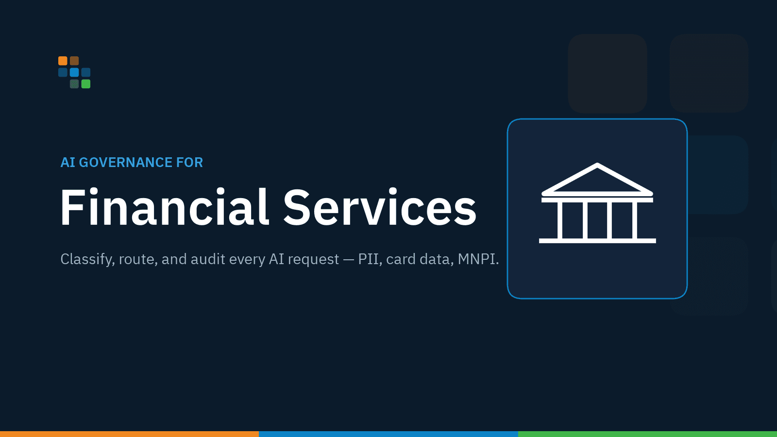 Governed AI control plane for financial services routing prompts through classification, policy, and audit.