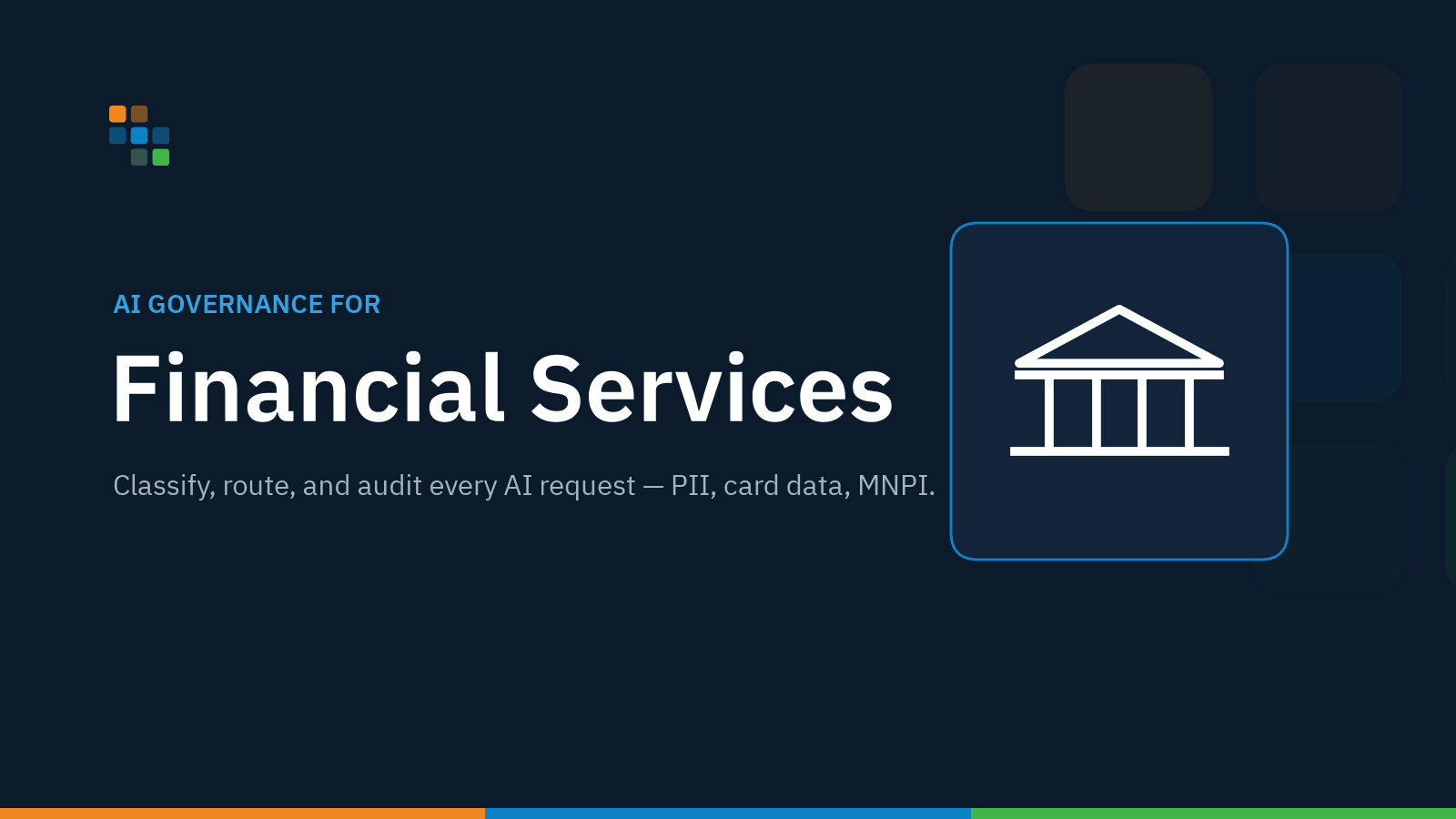 Governed AI control plane for financial services routing prompts through classification, policy, and audit.